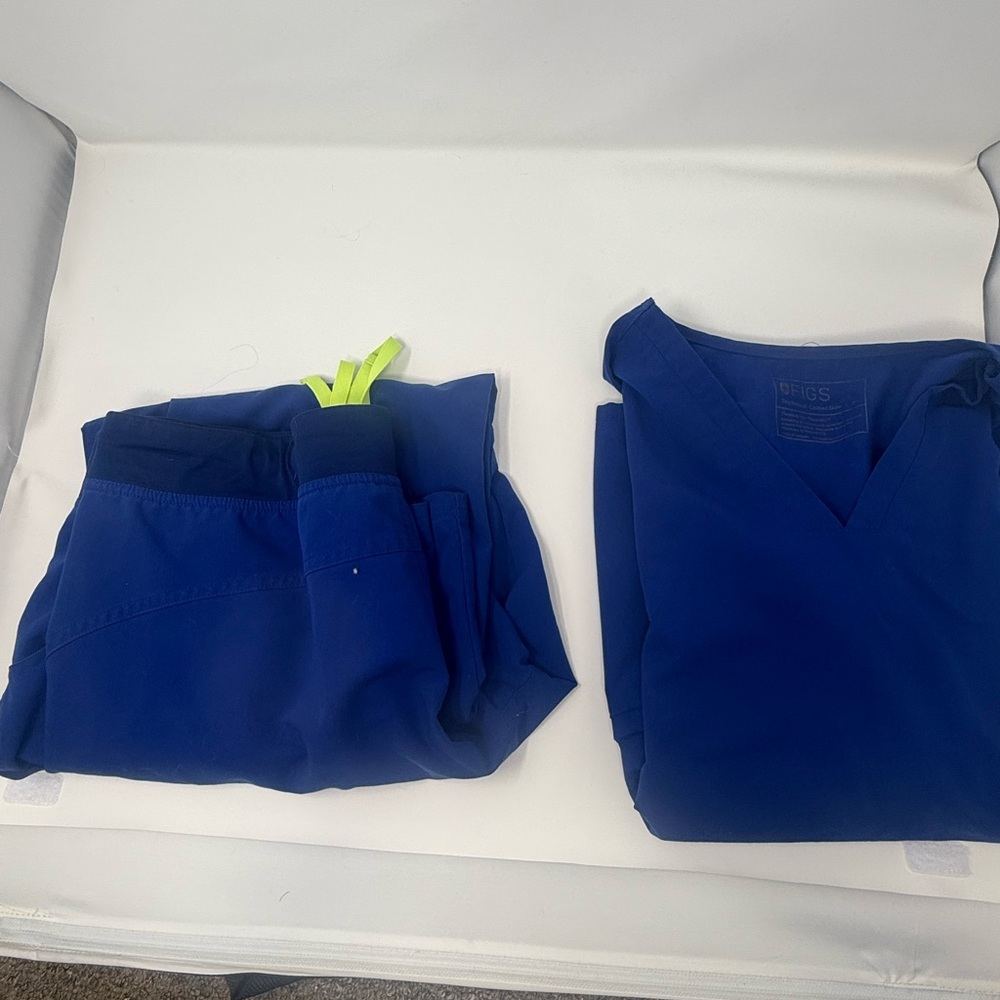 Figs Blue Scrub Set with Neon Accents